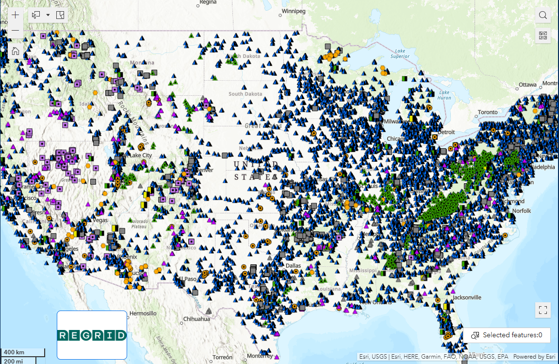 Mineralocity map of all commercial mines in the United States.